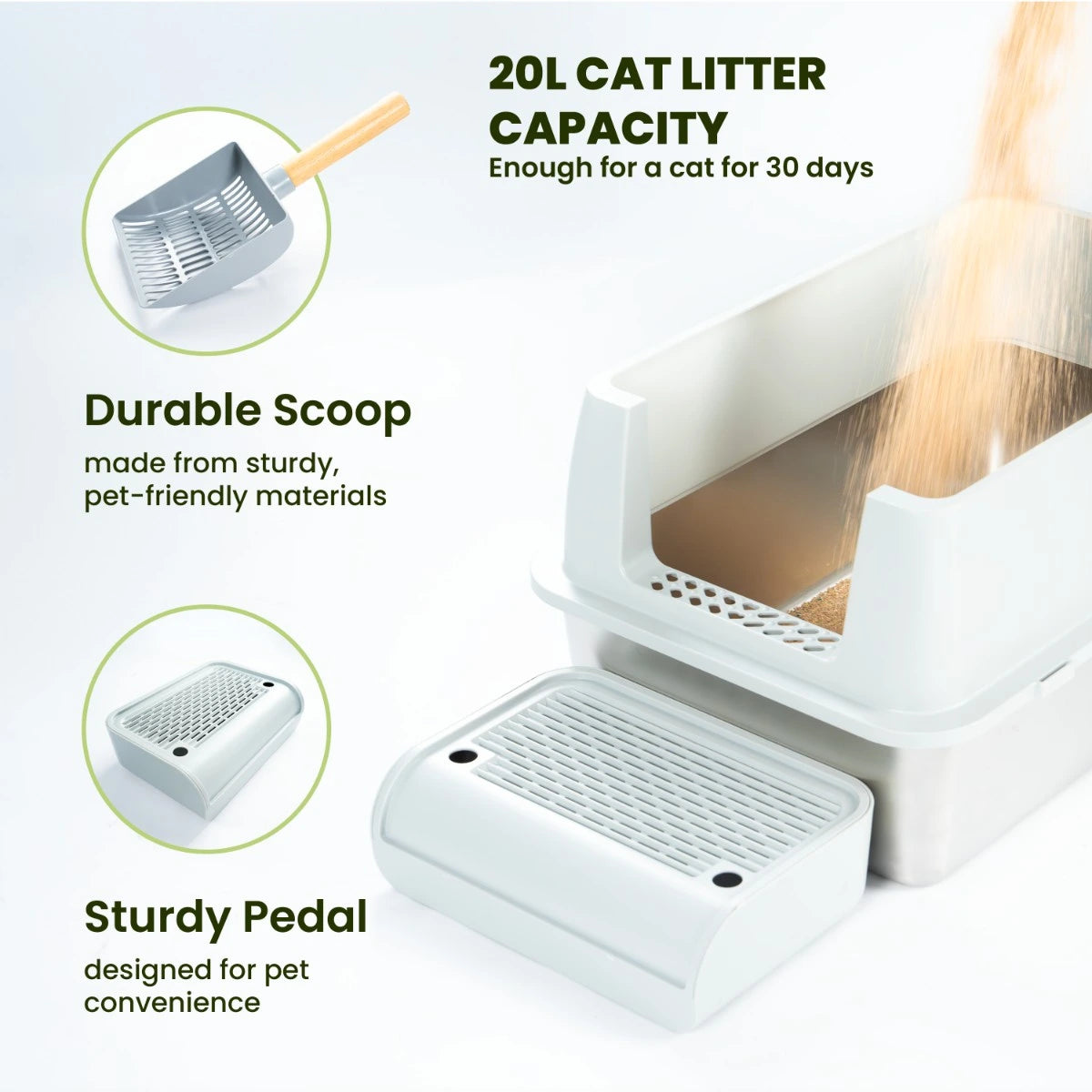 Cattasaurus Stainless Steel Litter Box - Plastic Hood