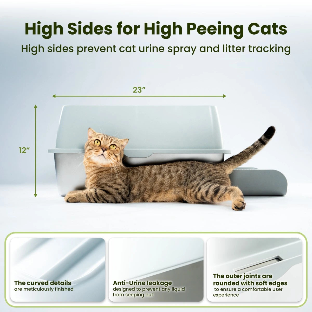 Cattasaurus Stainless Steel Litter Box - Plastic Hood