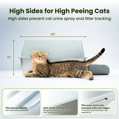 Cattasaurus Stainless Steel Litter Box - Plastic Hood