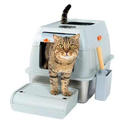 Cattasaurus Stainless Steel Litter Box - Plastic Hood