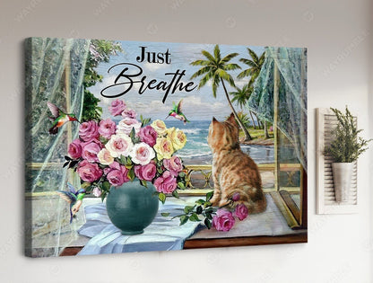 Pink rose vase, Dream cat, Beach painting, Hummingbird, Just breathe - Jesus Landscape Canvas Prints, Christian Wall Art